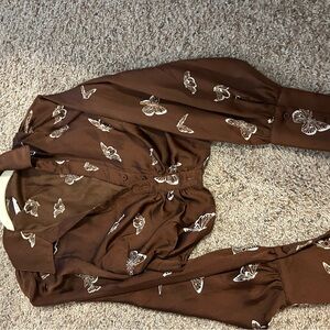 Brown Butterfly Print Blouse